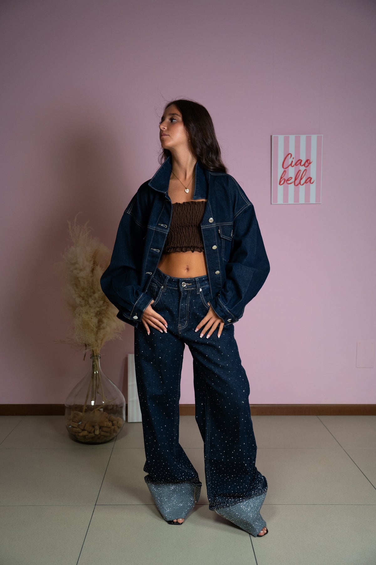Jeans Paillettes con Risvolto