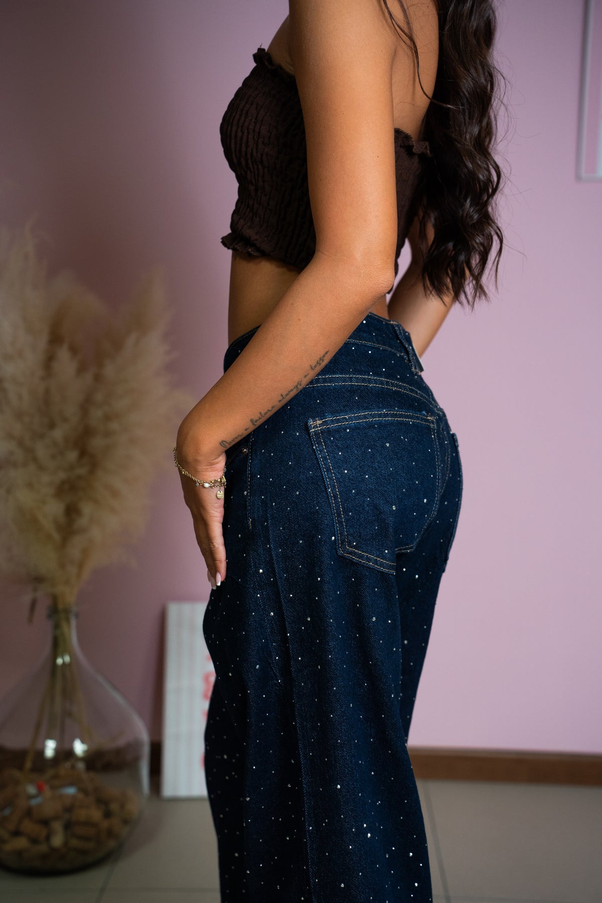 Jeans Paillettes con Risvolto