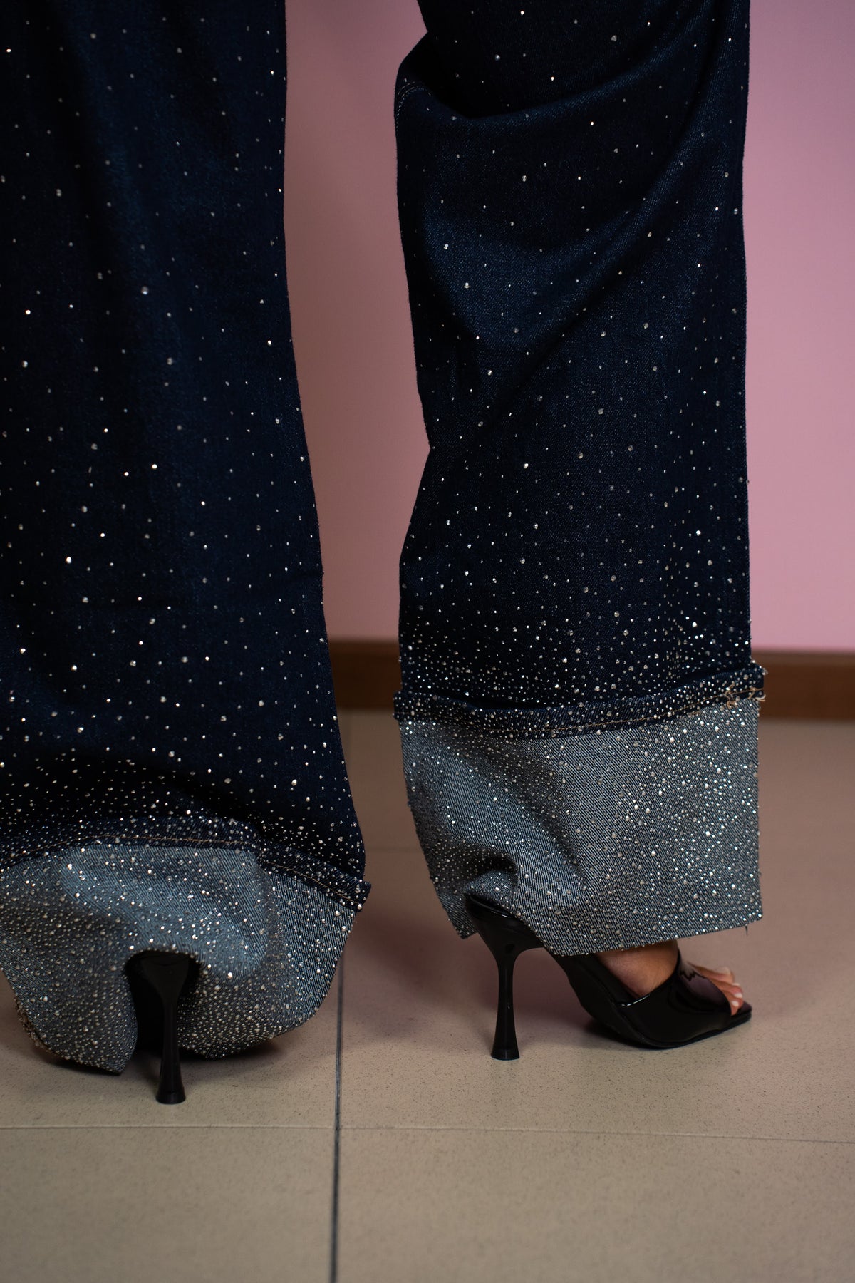Jeans Paillettes con Risvolto