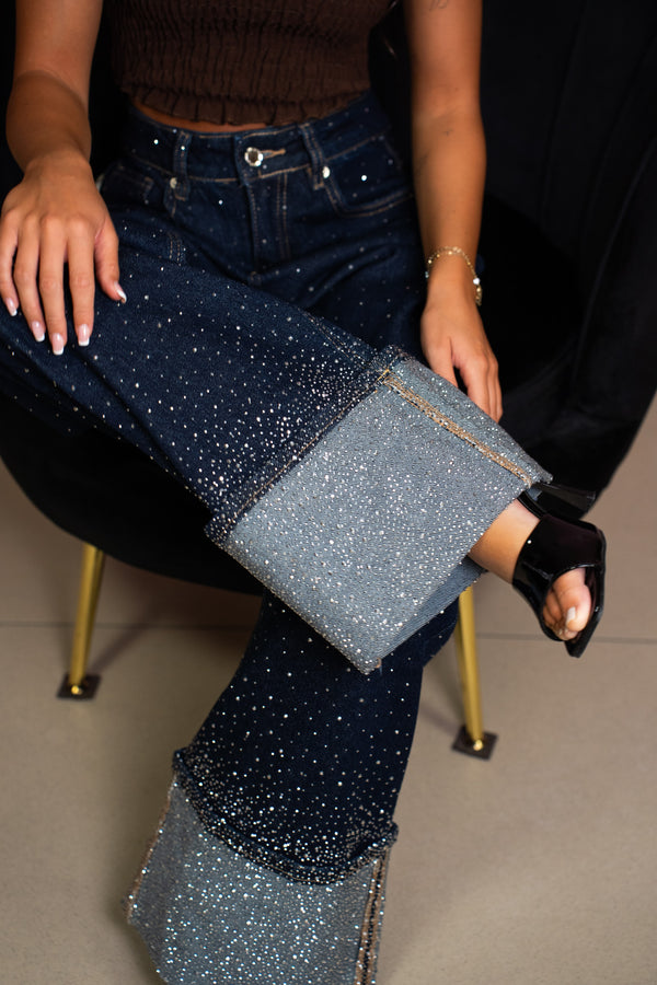 Jeans Paillettes con Risvolto