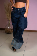 Jeans Paillettes con Risvolto