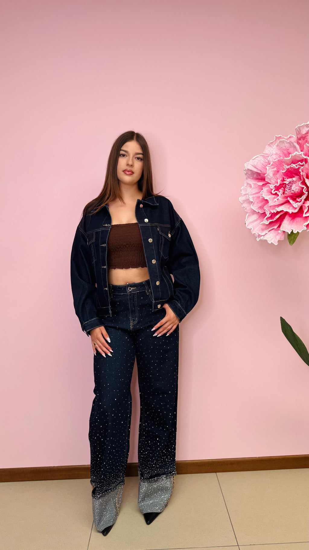 JEANS PAILLETTES CON RISVOLTO