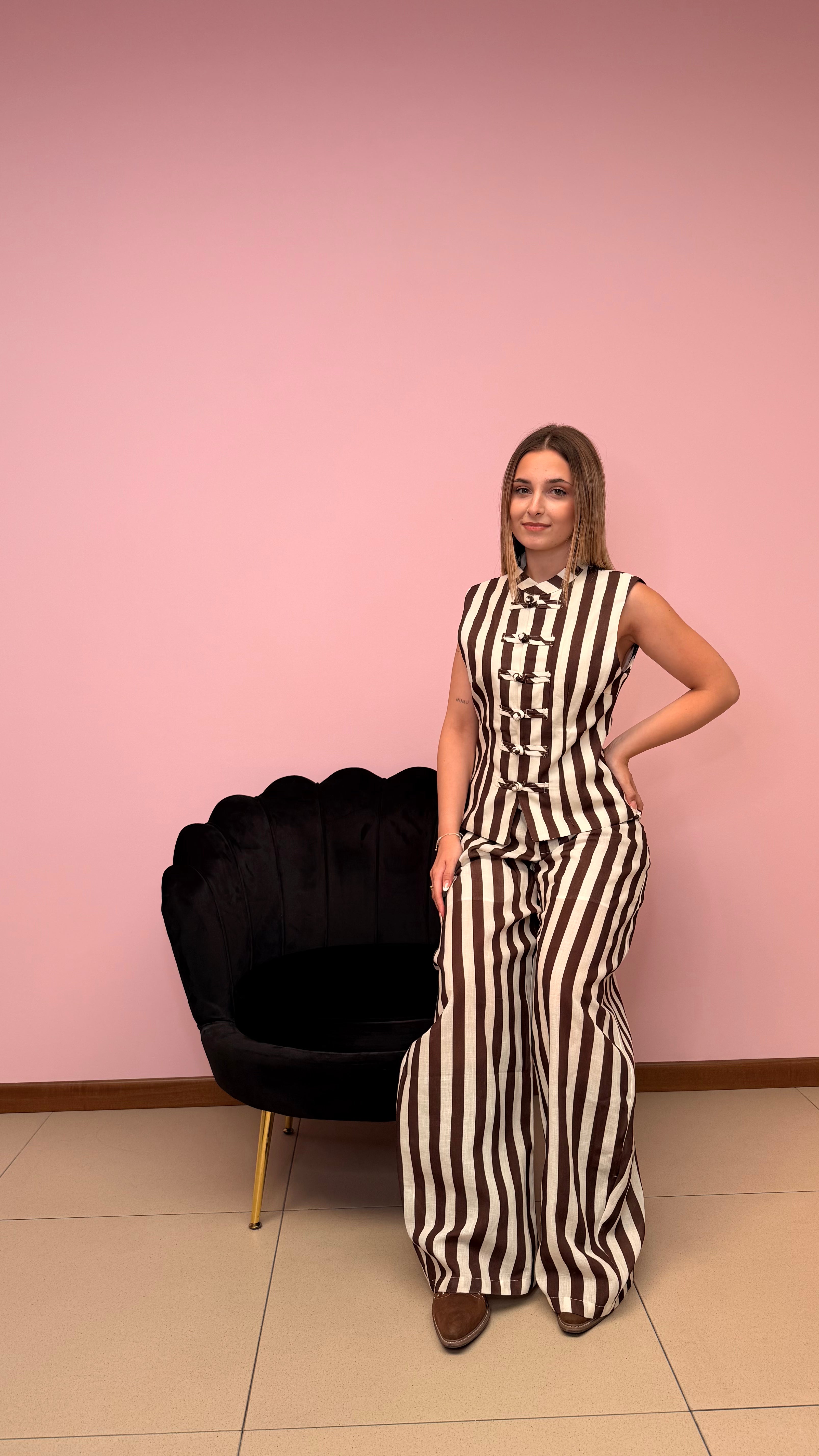 PANTALONE IN LINO A RIGHE