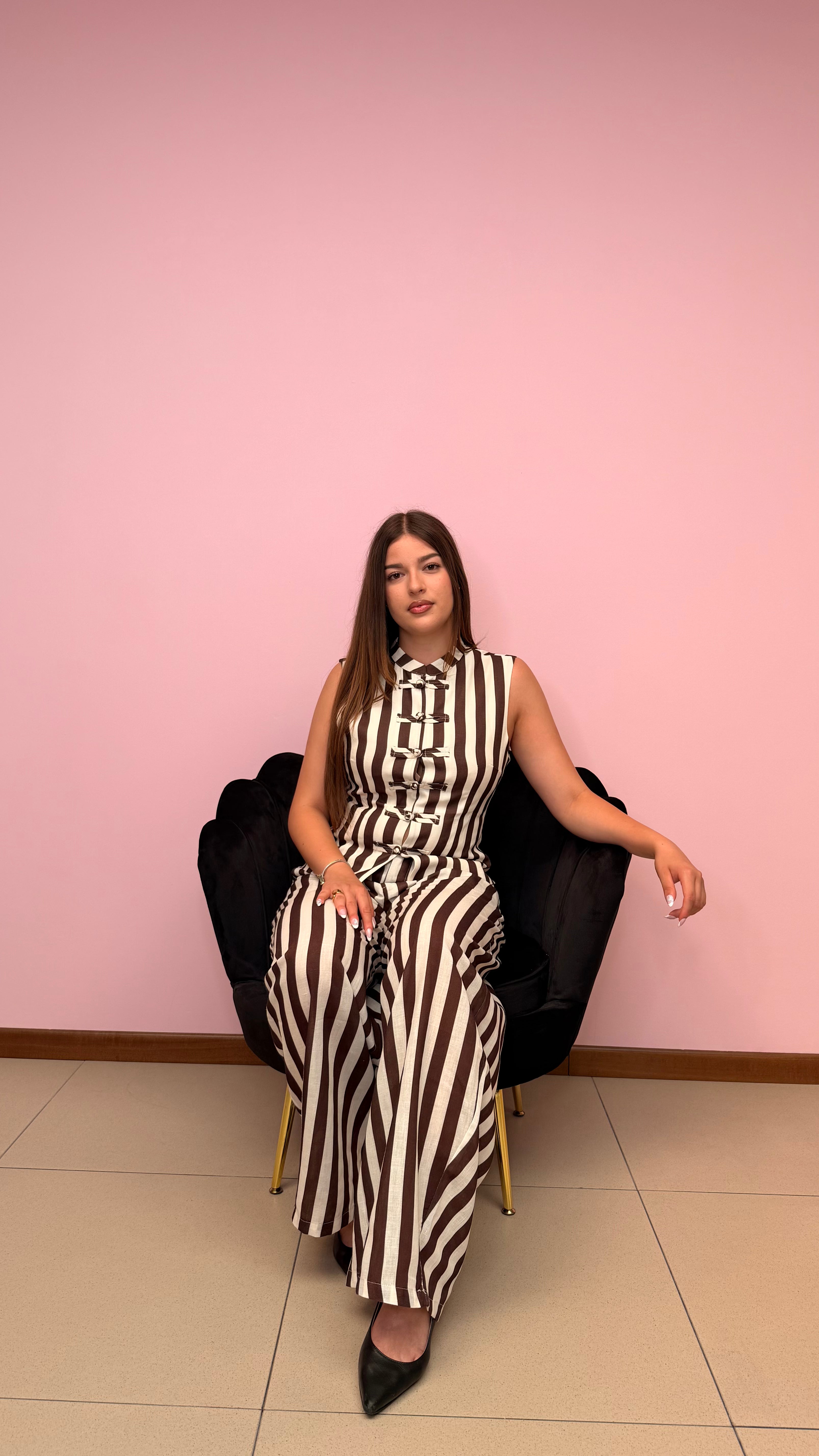 PANTALONE IN LINO A RIGHE