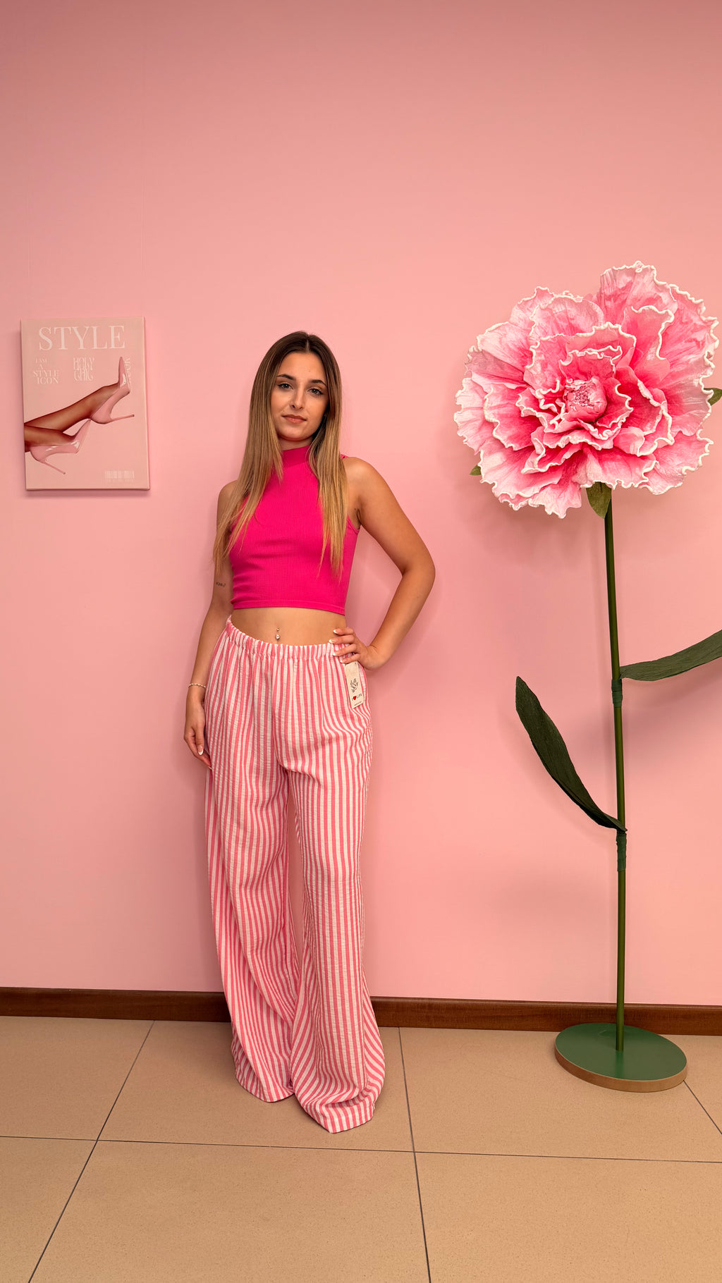 PANTALONE IN LINO A RIGHE