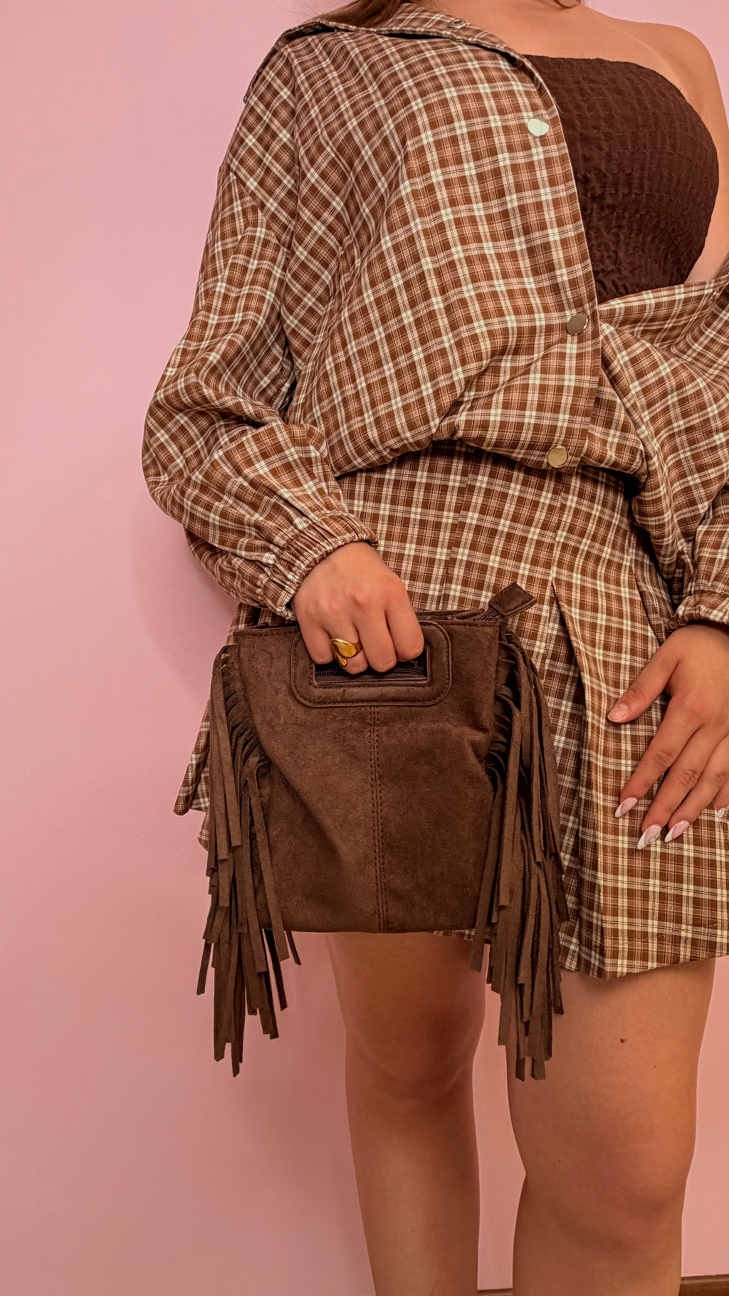 BAG CAMOSCIO CON FRANGE